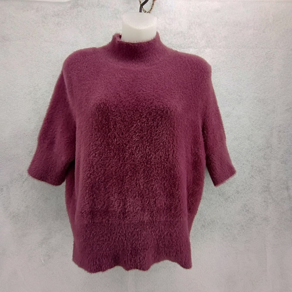 Bailey 44 Womens XL Purple Fuzzy Eyelash Knit Mock Neck Short Sleeve Sweater